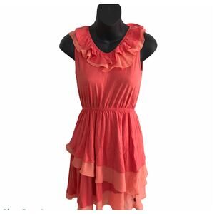 DKNY Girls Dress XL Peach Orange Ruffle Layer Sleeveless Empire Waist